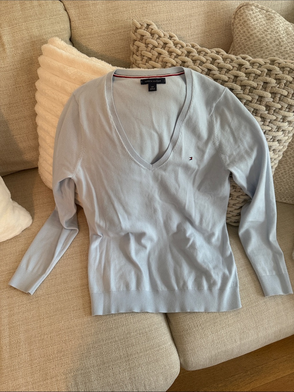 Tommy Hilfiger Pale Blue V-Neck Women's Sweater